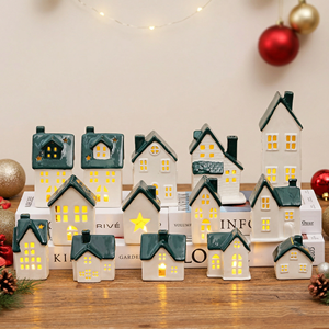 Custom Ceramic Houses Ornaments <b>Led</b> Candle <b>Light</b> Indoor Tabletop White Christmas Modern Decoration Ceramic Village Houses - Product Image 2