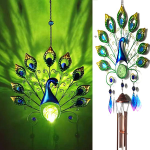 Solar Peacock Wind Chime <b>Light</b> Led Pendant Iron Art Indoor Entryway Decor Sensor Control E27 12V DC - Product Image 1