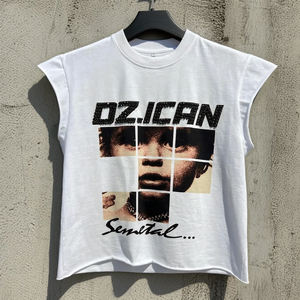 Oversized Round Neck Designer t Shirt Streetwear Essential Rhinestone Sleeveless T-shirt Heavy Cotton Printing tank <b>Tops</b> <b>Men</b> - Product Image 1
