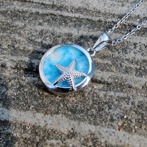 จี้รูปปลาดาวเปลือกหอยประดับพลอยลาร์ิมาร์ธรรมชาติ เงินแท้ 925 เครื่องประดับลาร์ิมาร์ธีมชีวิตใต้ทะเลสำหรับผู้หญิง - Product Image 4