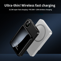 Chargeur portable ultra-fin haute capacité, charge rapide sans fil magnétique, batterie Li-polymère 5000mAh/10000mAh, 15W LED