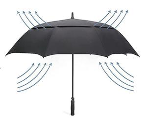 Grand parapluie de golf noir ventilé, résistant aux intempéries, à double couche, avec poignée en caoutchouc, cadeau d'affaires, structure en fibre de verre, tissu pongé 190T - Product Image 1