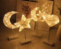 Lampe de bureau en forme de lune pour Ramadan, lumières de noël, boho, nuit, Cage en métal, LED, étoile, amour, lampes de Table à piles, lampe de lune