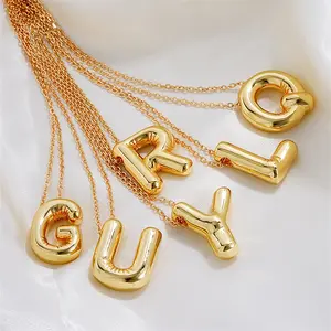 Wholesale Non Tarnish Stainless Steel 18K Gold PVD Plated 3D Chunky Alphabet Balloon Initial Bubble Letter Pendant Necklace