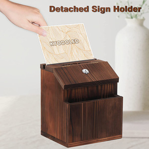 Wooden Square Suggestion Box <b>Wall</b> Mounted Engraved <b>Storage</b> Bin For Mail Key Organizers - Product Image 3