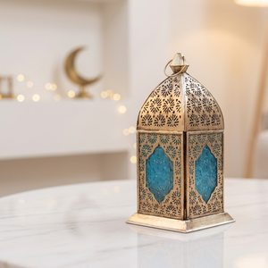 Manufacturers <b>Brass</b> Antique Metal Moroccan Candle <b>Lantern</b> with Floral Glass for Ramadan Decoration - Product Image 1
