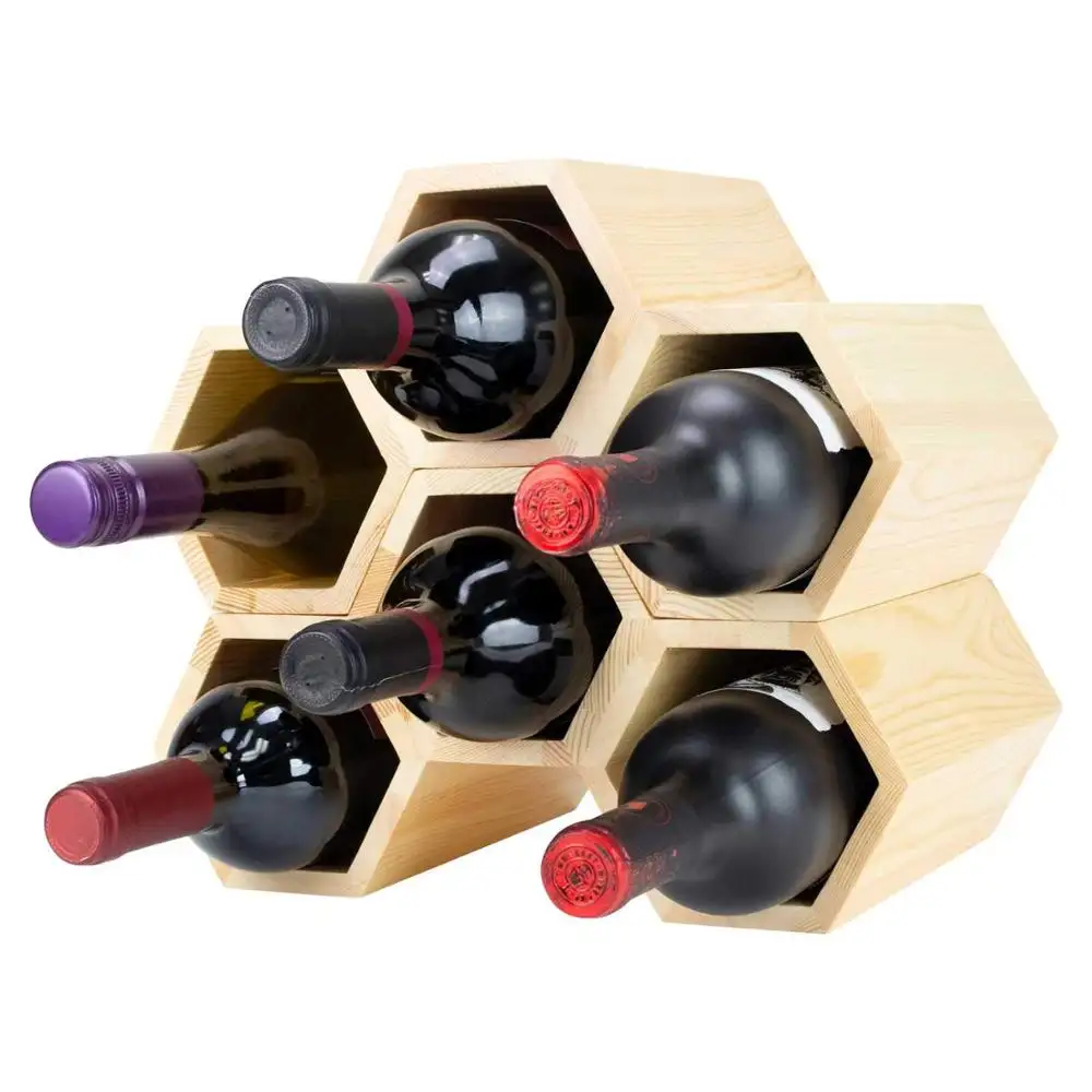 Honeycomb 6 Flaschen Hexagon Wand Montiert Holz Wein Rack