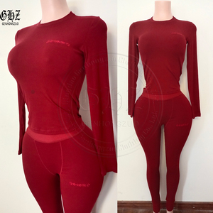 2026年春 背の高い女性に優しいセット Y2Kファッション ラウンジウェア レディース ハイネック 長袖 パンツ コットン リブ編み ツーピースセット 女性用 - Product Image 2