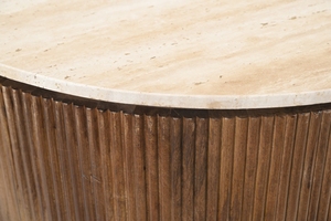 Center <b>Table</b> Wooden Round Cnc Center <b>Table</b> With Travatin Marble Top Light Brown <b>Walnut</b> / Travatine Marble Mango Wood - Product Image 3