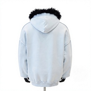 Unisex Light Blue Hooded Fleece Pullover Sweatshirt 100% Cotton Breathable Eco-Friendly Regular Fit Winter Streetwear - Product Image 2