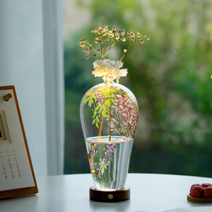 Vase en verre transparent pour fleurs de glycine, ornement hydroponique avec éclairage d'ambiance pour la décoration du salon - Product Image 1