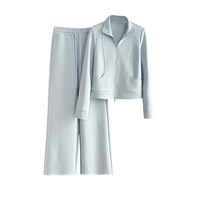 En stock – Nouvelle collection automne pour femme : Ensemble tendance influenceur – Cardigan zippé et pantalon de jogging large – Tenue de sport deux pièces