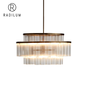 Lámpara de Araña de Latón Art Deco de Lujo para Comedor y <span class=keywords><strong>Hotel</strong></span>, con Varillas de Cristal Escalonadas, LED E12, Venta al por Mayor de Fábrica, Lámpara de Araña Aurora de 3 Niveles - Product Image 1