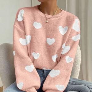 2025 vendita calda da donna coreana Casual in maglia traspirante a maniche lunghe snellente Pullover cuore a contrasto colore anteriore invernale - Product Image 4