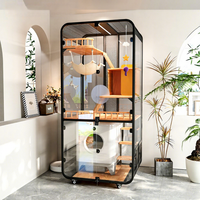 Armoire pour chat de luxe en bois massif et fer, grande villa pour chat avec portes en verre, maison moderne pour animaux de compagnie d'intérieur, avec bac à litière