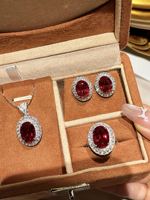 PT950 Laborgezüchteter Rubin-Diamant in D-Farbe, Ohrstecker, Ring, Halskette, Set, edler Schmuck für Frauen, Jubiläumsfeier, nur hochwertige Qualität