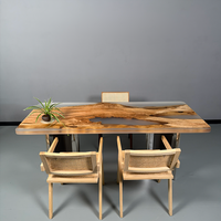 Table à manger moderne de luxe en bois massif à bord vif avec époxy, sur mesure, grande taille pour cuisine/salon (érable/noyer/chêne)