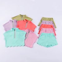 Conjunto de Gimnasia para Niñas: Top sin Mangas de Tela de Yoga con Media Cremallera y Borde Festoneado, Pantalones Cortos de Varios Colores, Bajo MOQ de Fábrica