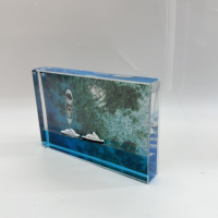 Cadre photo liquide en acrylique 4x6 pouces, design créatif, style moderne, option cadeaux de bienvenue, bleu transparent, figurine personnalisée