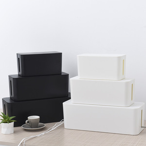 Office Organizer Cable <b>Storage</b> <b>Box</b> With Wooden <b>Lid</b> Desktop Power Cord Data Cable Manager Rectangle Covered Standing Type - Product Image 4