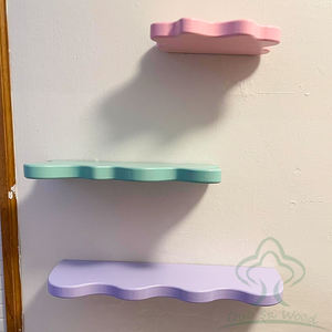 Ensemble de 3 petites étagères flottantes rustiques à bords ondulés, 3 tailles, étagère en <span class=keywords><strong>bois</strong></span> à bords naturels avec support mural en métal - Product Image 2