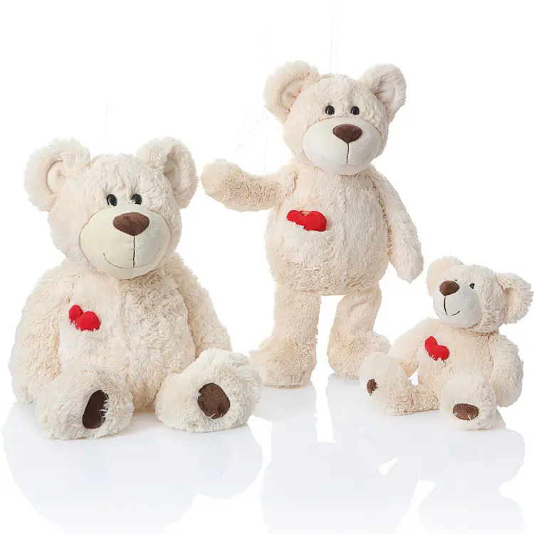 Custom lovely plush cream color teddy bear with heart for birthday and valentine gifts