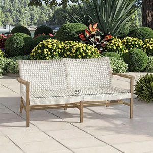 Canapé d'extérieur moderne en résine tressée de qualité supérieure, en teck et en rotin, avec assise incurvée et arrondie - Product Image 5