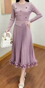 Elegante Vestido Largo Entallado con Cuentas Tejidas y Plisadas, Manga Larga, Multicolor, Ropa de Mujer al por Mayor - Product Image 4