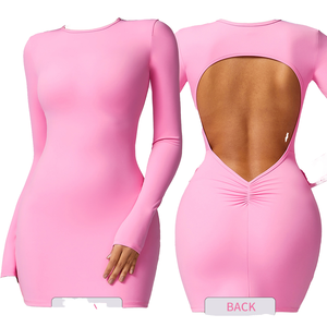 Crew Cổ Bodycon Backless Dress Rắn Màu Mini Dài Tay Sexy Mở Lại Trang Phục Hàng Ngày Cho Mùa Hè Phong Cách Giản Dị - Product Image 1