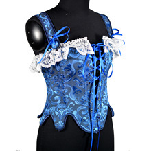 Phụ nữ màu xanh mô hình trang trí Corset với ren trắng <span class=keywords><strong>TRIM</strong></span> & dây đeo vai cung phía trước ren - Product Image 4