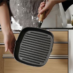 Padella Quadrata Mini in Ghisa Antiaderente per Cucina Domestica, Griglia BBQ con Manico in Legno, Vendita all'Ingrosso - Product Image 2