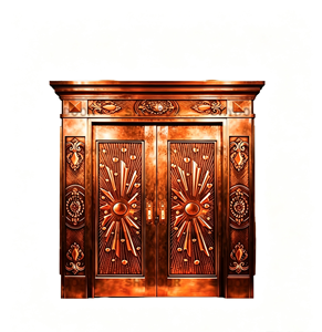Porte d'entrée principale de villa ou de manoir, moderne et luxueuse, en acier inoxydable décoratif, double porte de sécurité avec finition en cuivre rouge - Product Image 1