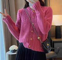 Suéter de Mujer Nuevo Estilo Coreano con Punto Trenzado, Manga Larga, Botones Dorados Dulces