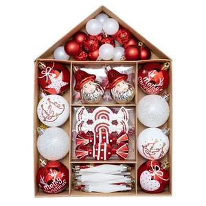 Top Venda Fornecedor Xmas Itens DIY Vermelho Branco Shatterproof Natal Bola Decoração Ornamentos