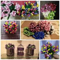 144 pièces/lot de petites baies artificielles, tiges de fleurs avec étamines et fils métalliques, feuilles de mariage pour couronnes DIY, scrapbooking et décoration de boîtes
