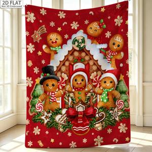 Manta de Franela Navideña con Diseño de Reno, Galleta de Jengibre y Santa Claus, Manta para Siesta, Cálida, Acogedora, Súper Suave, OEM ODM - Product Image 4