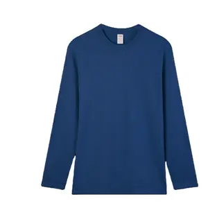 Unisex Herren lässig O-Ausschnitt Baumwolle lange Ärmel T-Shirt gestrickt Stoff einfarbiges Design T-Shirt