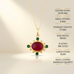 Women's Fashion Ruby Jade Emerald Quartz Oval Pendant Solid Brass 18K Gold Plated Statement Necklace For Wedding - Product Image 2