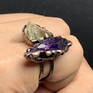 Bague ajustable électroformée en améthyste naturelle faite à la main, style rétro, avec cristal de guérison, bijoux fantaisie vintage - Product Image 5