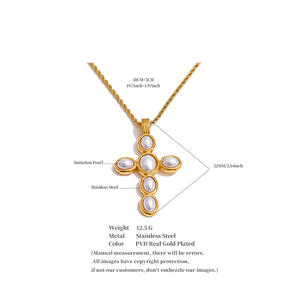 JINYOU 2172 Exquisito Collar con Colgante de Cruz de Perlas Simuladas, Collar de Cadena Delgada Trenzada de Acero Inoxidable - Product Image 6