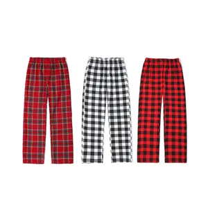 Hot Sale Christmas Boys Pajamas Pants Buffalo Plaid Pattern 100% Cotton Kids Long Trousers