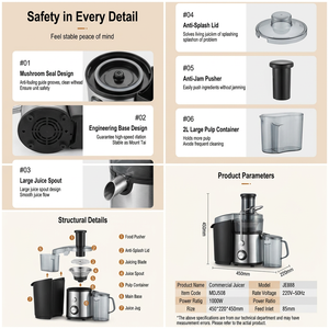 Extractor de Jugos Centrífugo Comercial JE888 de 1000W con Boca de Alimentación de 85mm para Naranjas, Jengibre y Frutas, Ideal para Bares y Restaurantes - Product Image 6