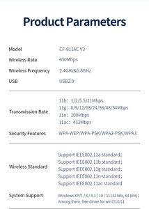 COMFAST CF-811AC V3 Dual Band ücretsiz sürücü 650Mbps Dongle ağ kartı Kali <span class=keywords><strong>Linux</strong></span> için <span class=keywords><strong>USB</strong></span> Wifi adaptörü - Product Image 6