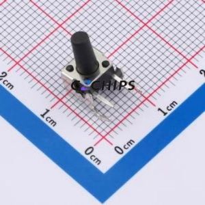 TS6611ZJ 022 Tactile Switch Bent Lead Through Hole-4P,7.3x6.1mm Single Pole Single Throw Round Button 2.5N Right Angle Insert - Product Image 1