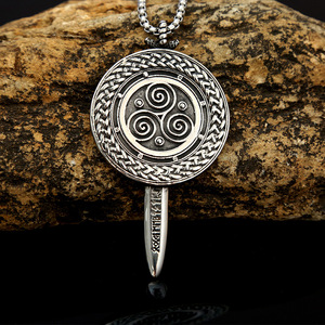 Yunnique – collier avec pendentif épée et bouclier Viking en acier inoxydable pour hommes, bijoux cadeau, pendentif à thème Vintage, 3.0x60CM - Product Image 3