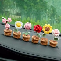 Creative Mini Eco-Friendly Long Life Hand-Crocheted Metallic Yarn Cute Exquisite Car Interior Office Flower Decorative Plants