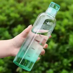 批发16盎司500毫升可重复使用的双酚a免费果汁瓶塑料健身房励志水瓶带时间标记