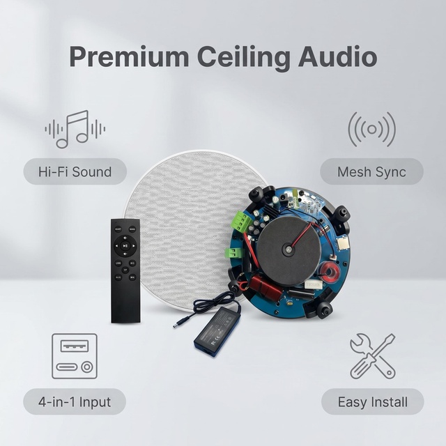 HiFi   Smart 30W In-Ceiling PA System Wireless BT Active Audio Stage Plastic Ceiling Speaker Smart Home