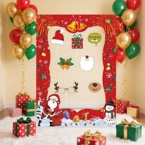 Christmas Photo Booth Prop Gran rojo verde <span class=keywords><strong>FELIZ</strong></span> <span class=keywords><strong>NAVIDAD</strong></span> Marco de papel con patrones de muñeco de nieve de Papá Noel <span class=keywords><strong>para</strong></span> fiesta familiar - Product Image 1