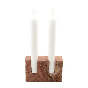 Faith Stone Natural Brown Travertine Handicraft Candle Holder And Candle Jars Luxury Home Decoration